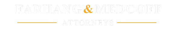 Farhang and Medcoff Attorneys logo in white and orange lettering